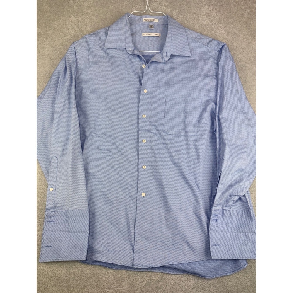 Geoffrey Beene Mens French Cuff Blue Wrinkle Free‎ Dress Shirt XL 17.5X34/35